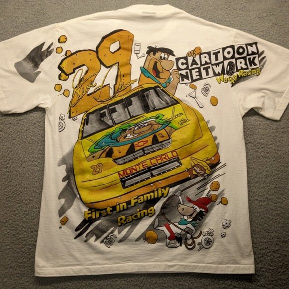 1996 Flintstones Cartoon Network Modern Boot NASCAR AOP Tee Single Stitch - Picture 1 of 6
